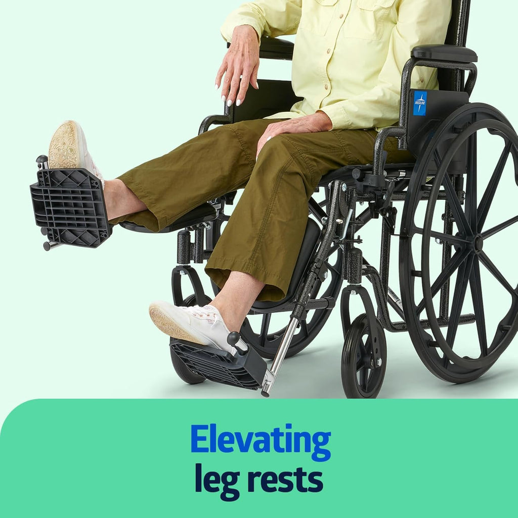 Comfortable Folding Wheelchair with Swing-Back, Desk-Length Arms and Elevating Footrests, 18”W x 16”D Seat