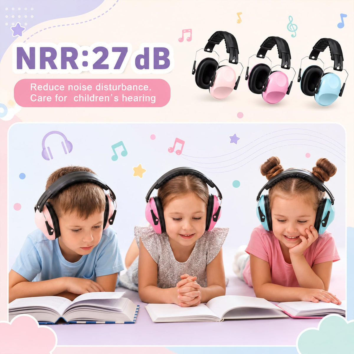 6 Pcs Kids Noise Cancelling Headphones Ear Muffs Macarons Style