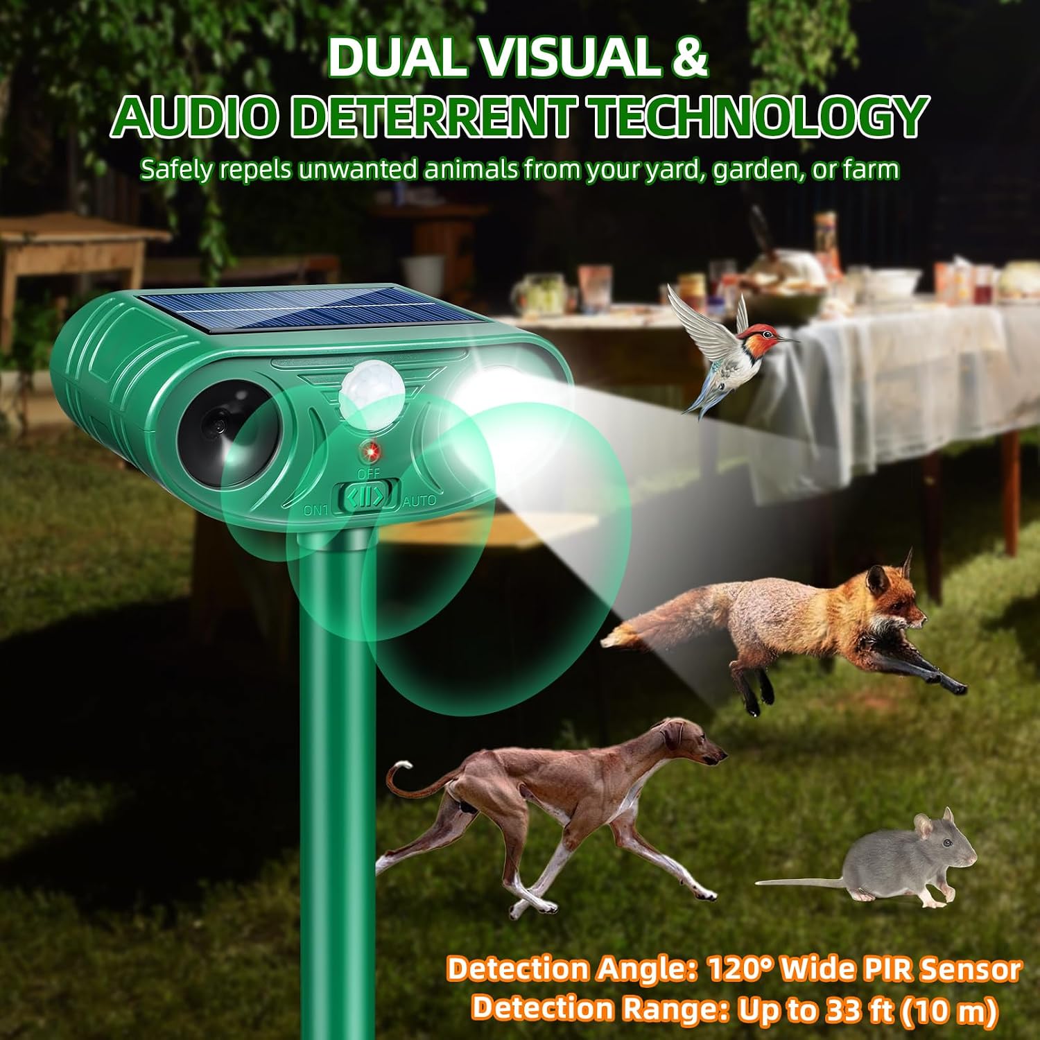 2026 Upgraded 4-Pack Ultrasonic Solar Animal Repellent Outdoor for Yard | Deer Repellent Raccoon Deterrent Outdoor