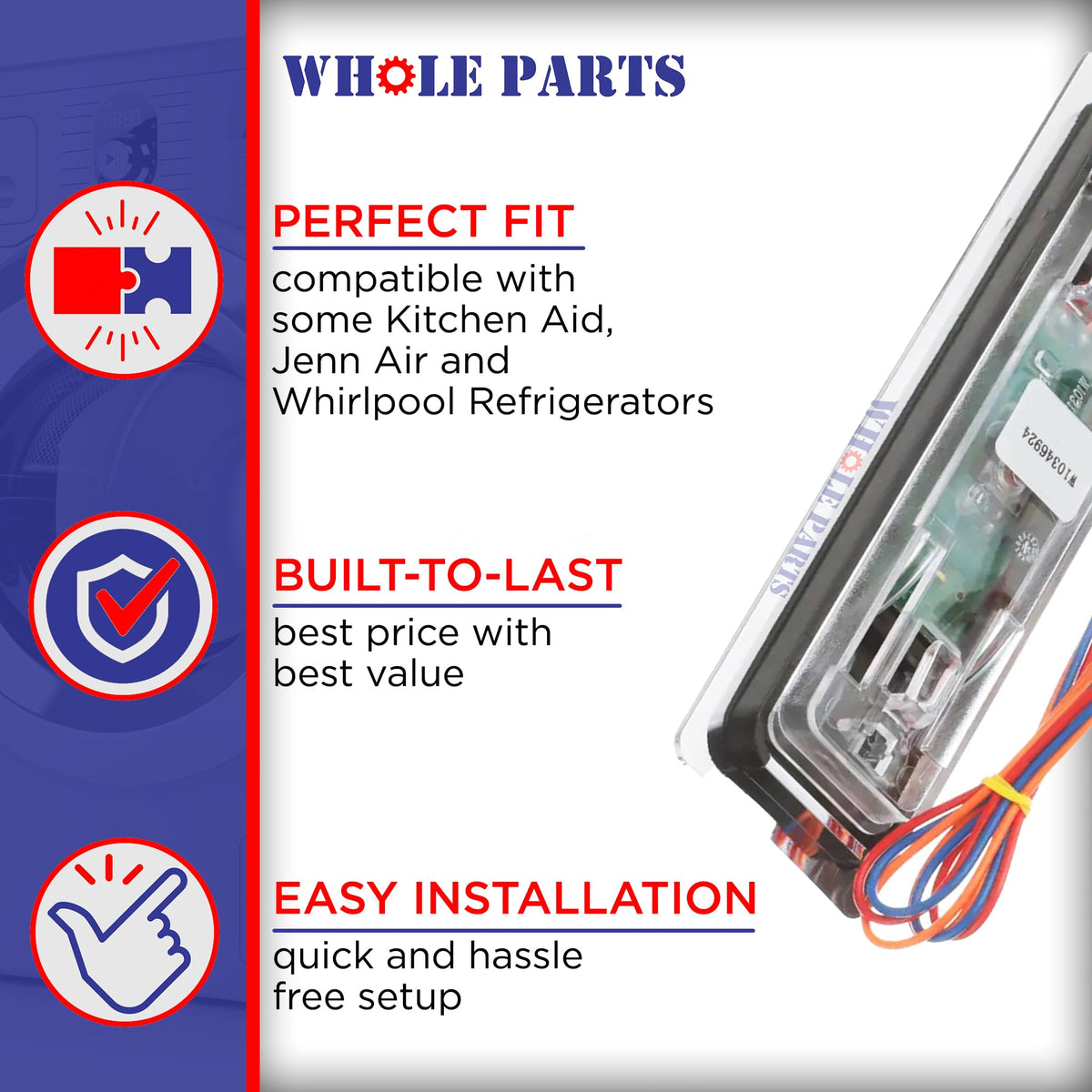 Whole Parts Upgraded Refrigerator Dispenser Actuator Pad Part# W10346924