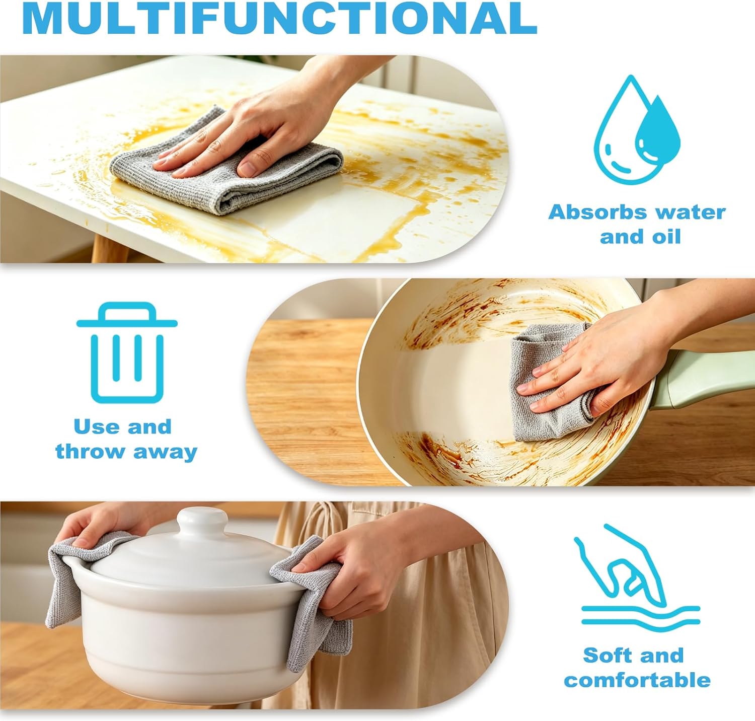 55 Pack Microfiber Cleaning Cloth Roll, Tear Away Reusable Paper Towels, 11" X 9", Ultra Absorbent & Lint Free
