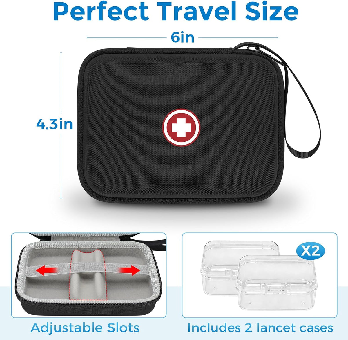Diabetic Supplies Travel Case, Carrying Case Organizer for Diabetes Testing Kit, Blood Glucose Monitor Kit with