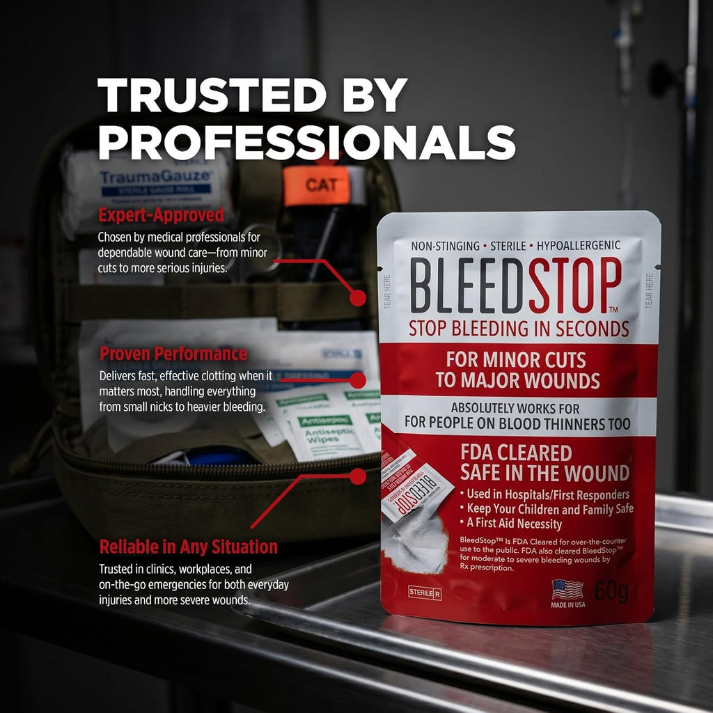 First Aid Powder for Blood Clotting, Trauma Kit, Blood Thinner Patients, Camping Safety, and Survival Equipment for