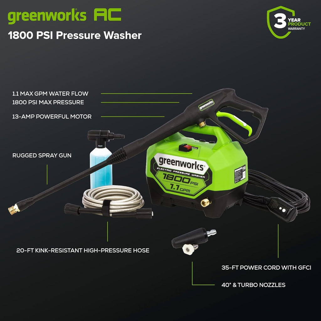 1800 PSI (1.1 GPM) Electric Pressure Washer PWMA Certified