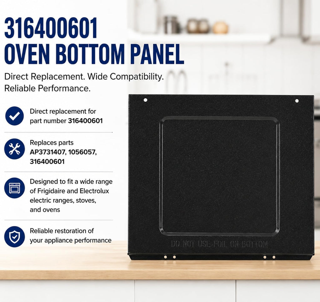 316400601 Oven Bottom Panel Replacement for Frigidaire Electrolux Electric Ranges & Stoves, Replaces AP3731407 1056057 316400601, Black Oven Floor Panel Bake Element Cover
