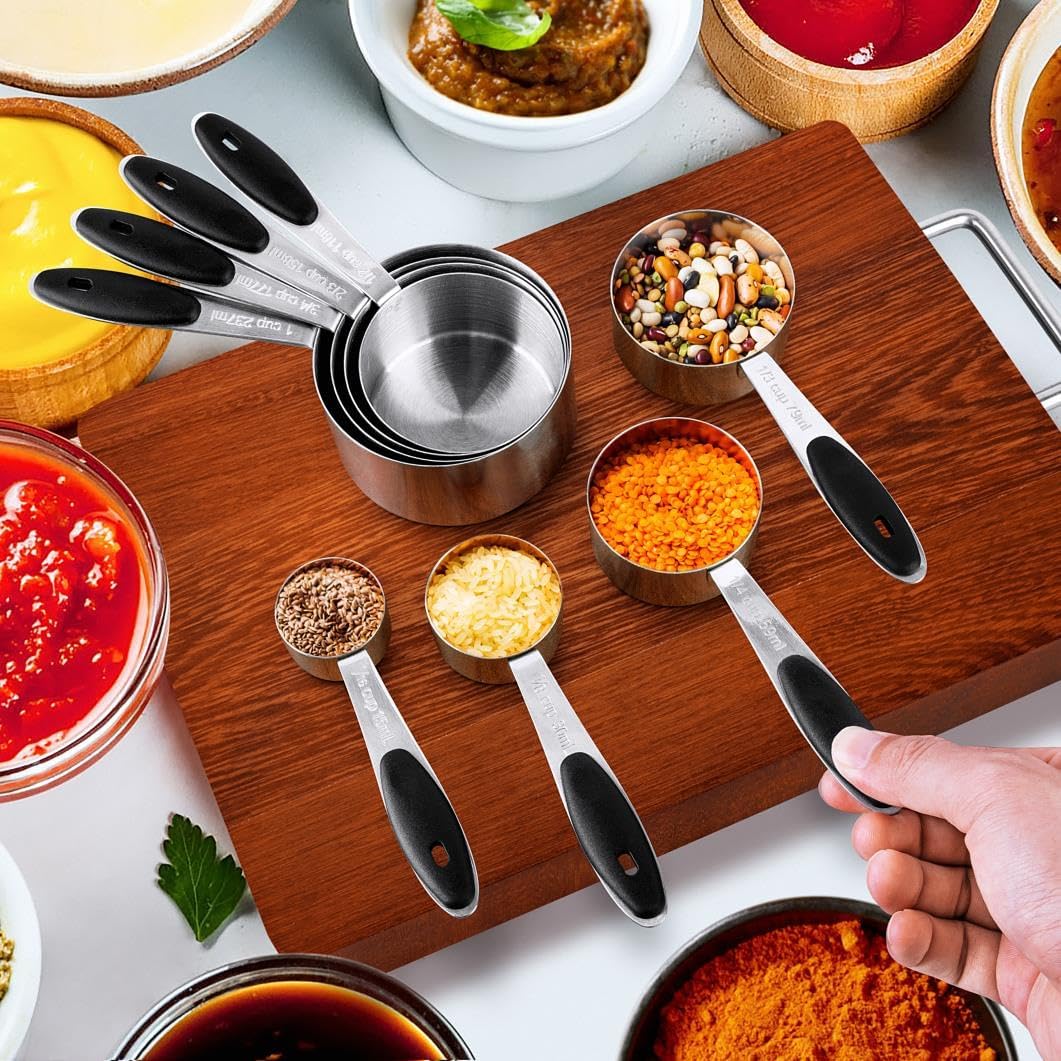 Measuring Cups & Spoons Set of 16, BOBIPRO Stainless Steel 8 Nesting Measure Cups Set & 7 double-sided Magnetic