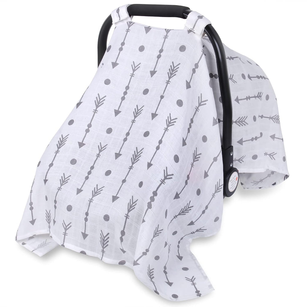 Car Seat Cover Baby for Boys Girls, 100% Muslin Cotton Infant Carseat Canopy, Soft Breathable Stroller Sun Shade &