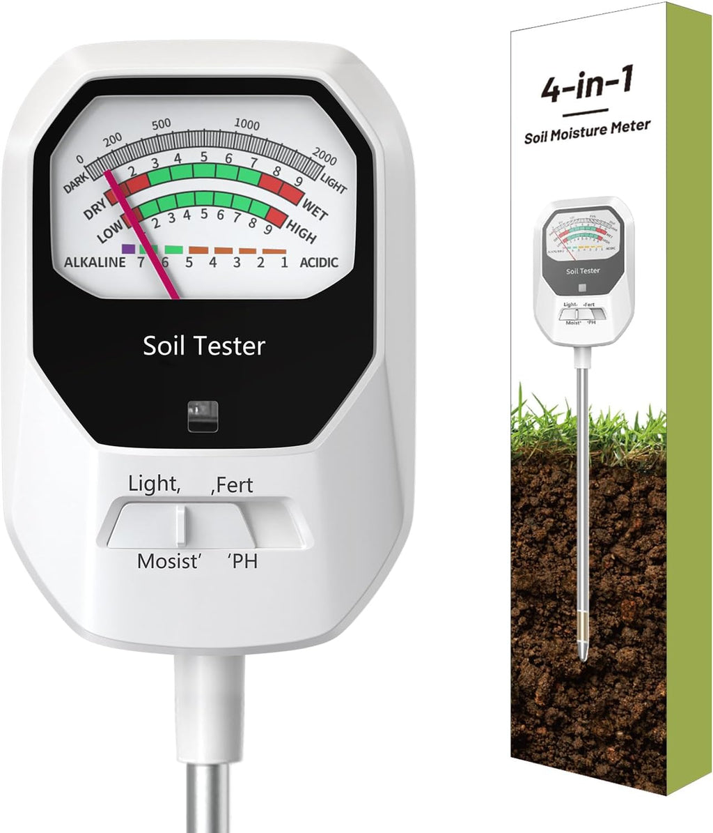 4-in-1 Soil Moisture Meter Soil Moisture/Fertility/PH Meter/Sunlight Intensity Soil Test Meter for Gardening, Farming