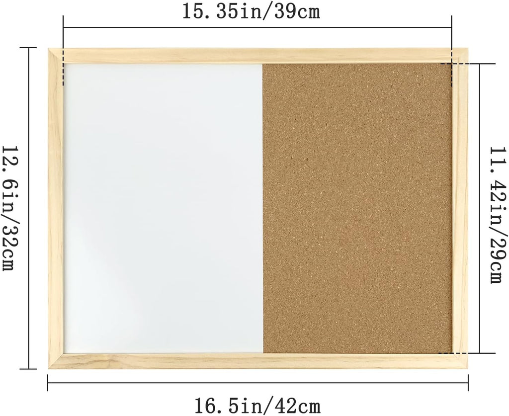 16.5 x12.6 Inches Dry Erase Cork Bulletin Combination Board, Notice Memo Wall Mounted Vision for Home, School and