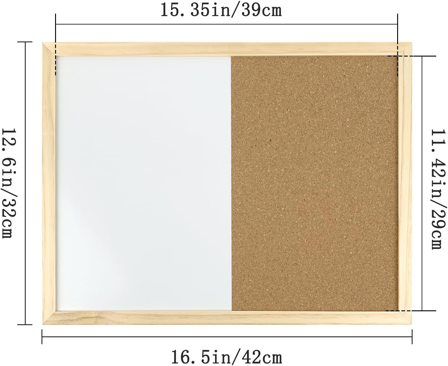 16.5 x12.6 Inches Dry Erase Cork Bulletin Combination Board, Notice Memo Wall Mounted Vision for Home, School and