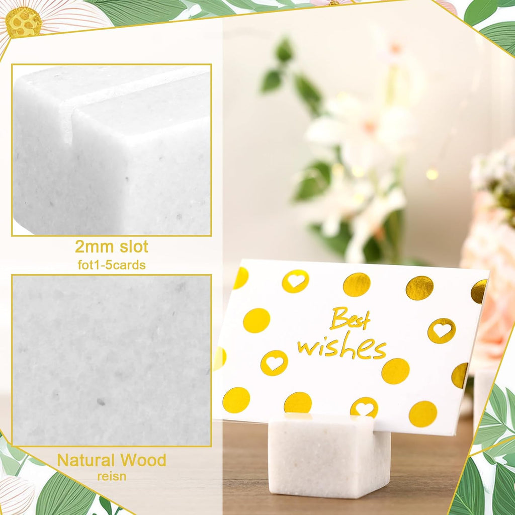 12 Pcs White Marble Place Card Holders Table Number Stands | Marble Card Holder for Weddings, Business Name Display