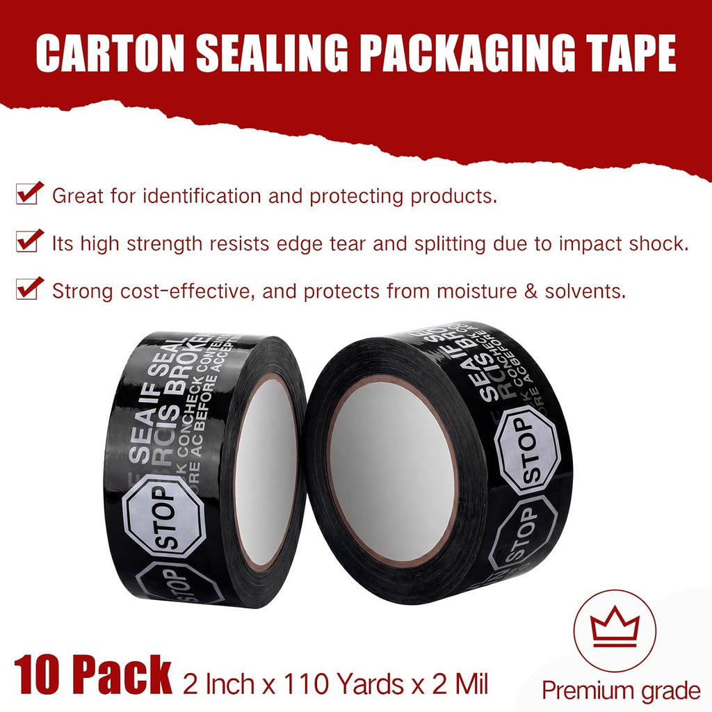 10 Rolls 2 Inch Security Packing Tape, Tamper Proof Tape, Black