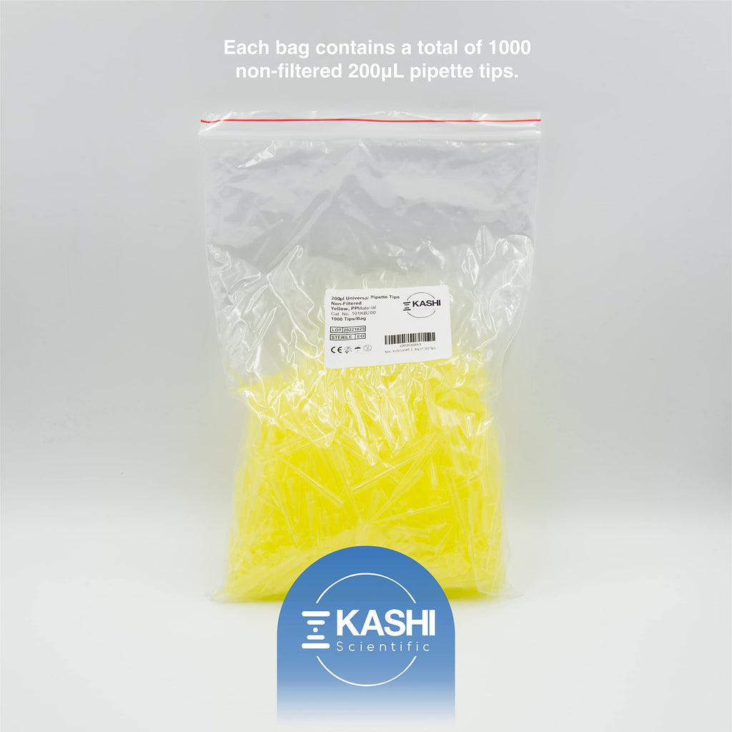 200uL Universal Non-Filter Pipette Tips, Sterile Low Binding Yellow Pipet Tips with Graduation, DNase/RNase Free
