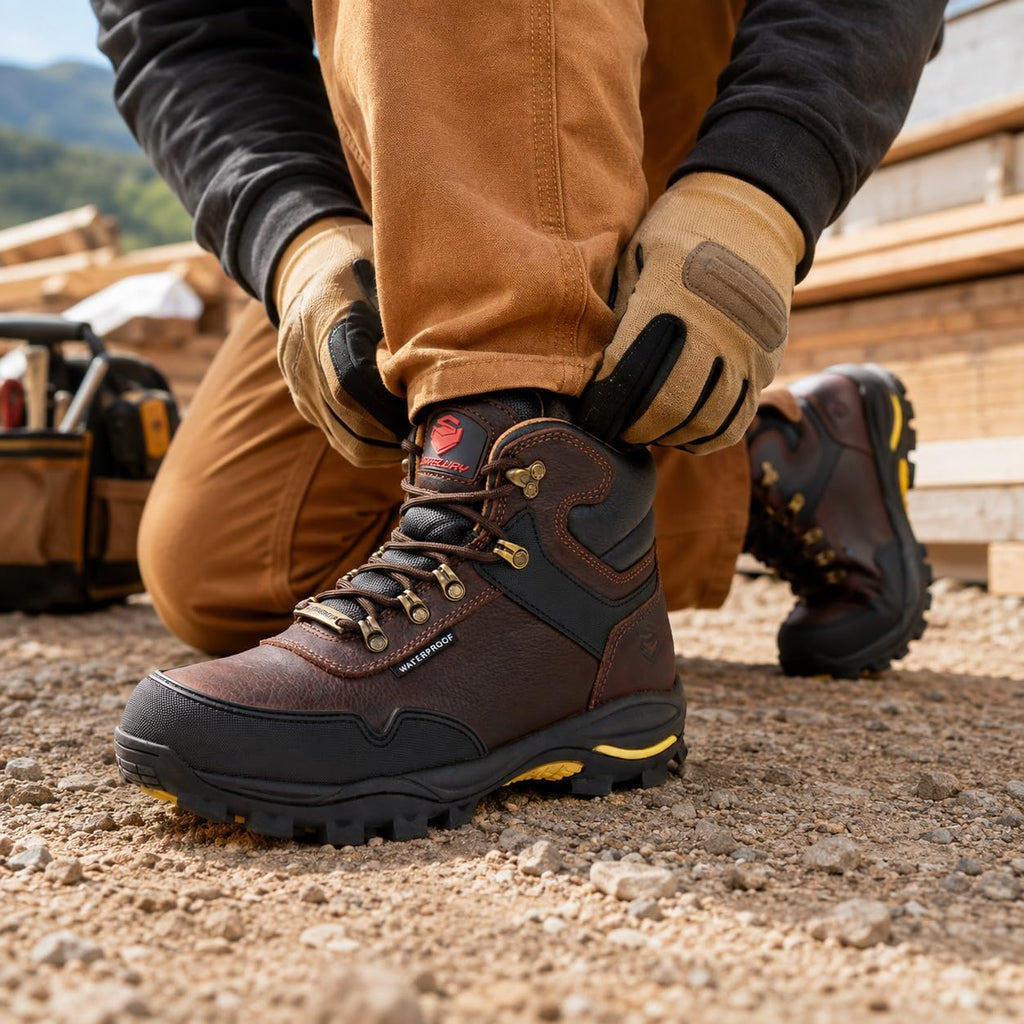 Men's 6 Inch Soft/Steel Toe Waterproof leather Work Boots
