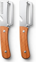 2Pcs Multifunctional Vegetable Peeler with Wooden Handle, Odorless Stainless Steel Peeler, 2-in-1 and 3-in-1 Kitchen