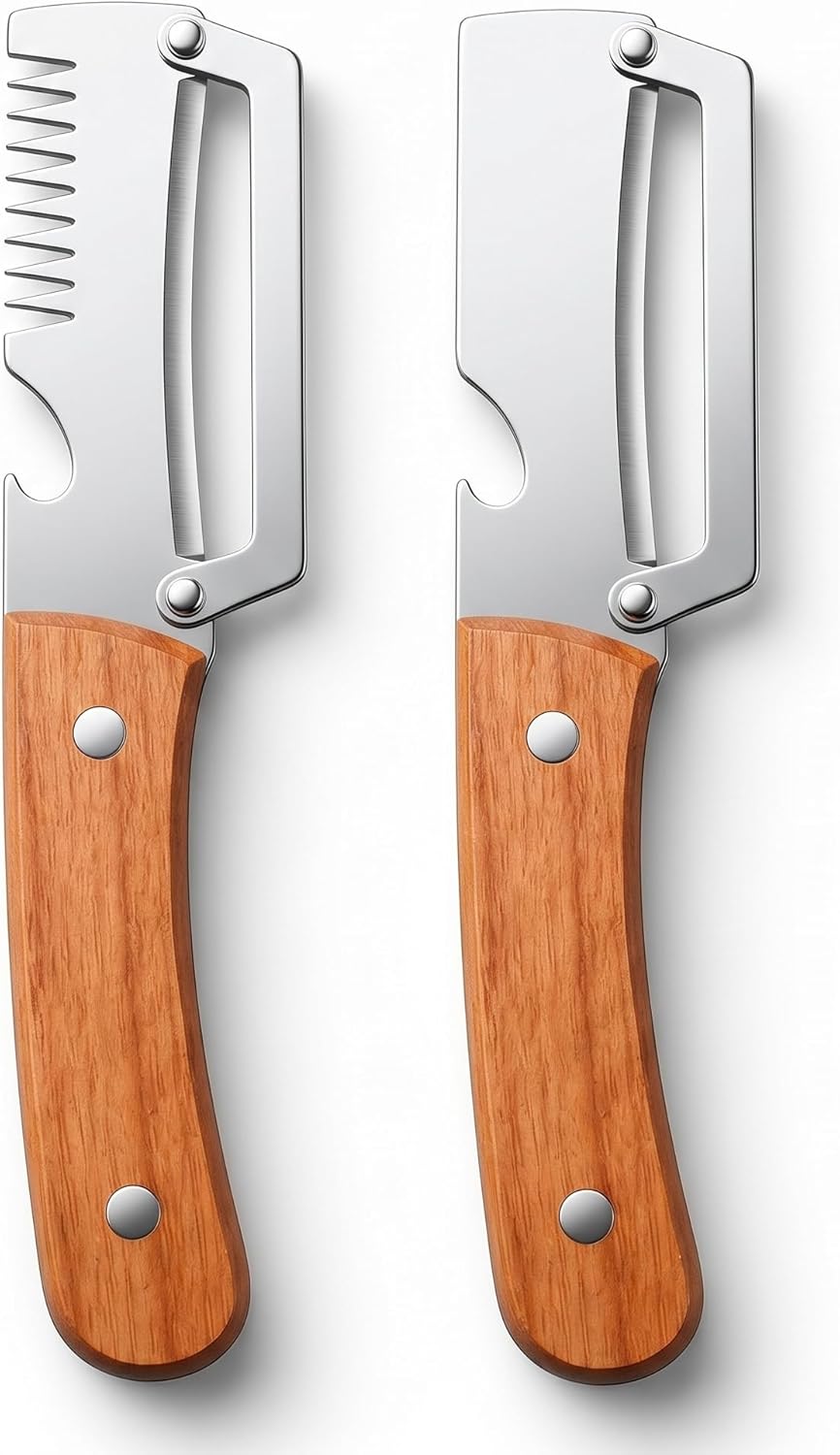 2Pcs Multifunctional Vegetable Peeler with Wooden Handle, Odorless Stainless Steel Peeler, 2-in-1 and 3-in-1 Kitchen