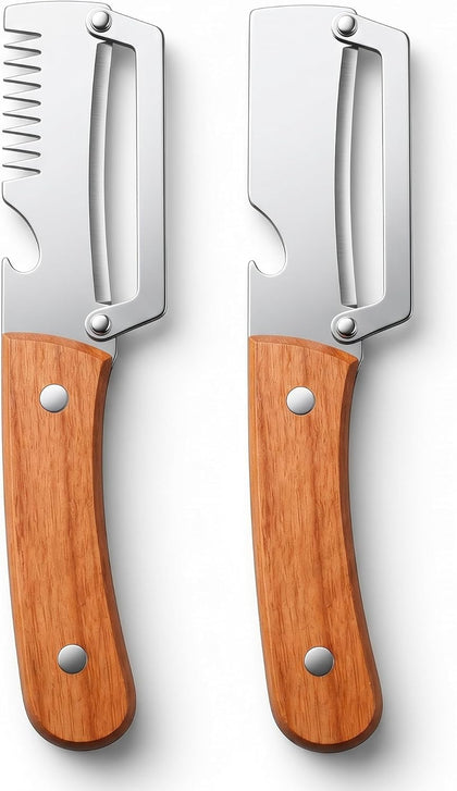 2Pcs Multifunctional Vegetable Peeler with Wooden Handle, Odorless Stainless Steel Peeler, 2-in-1 and 3-in-1 Kitchen