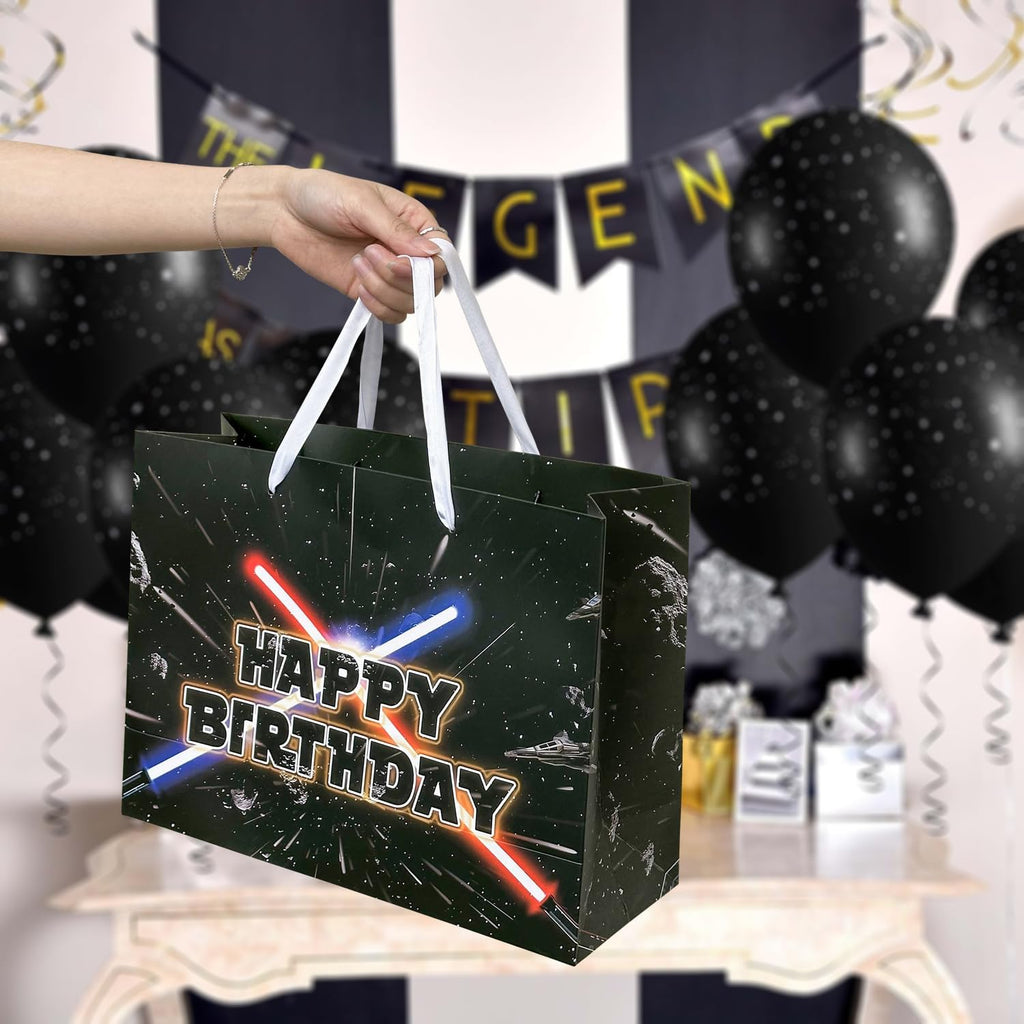 13" Large Star Party Galaxy Gift Bag Set with Greeting Card and Tissue Papers, Happy Birthday Gift Bags for Star