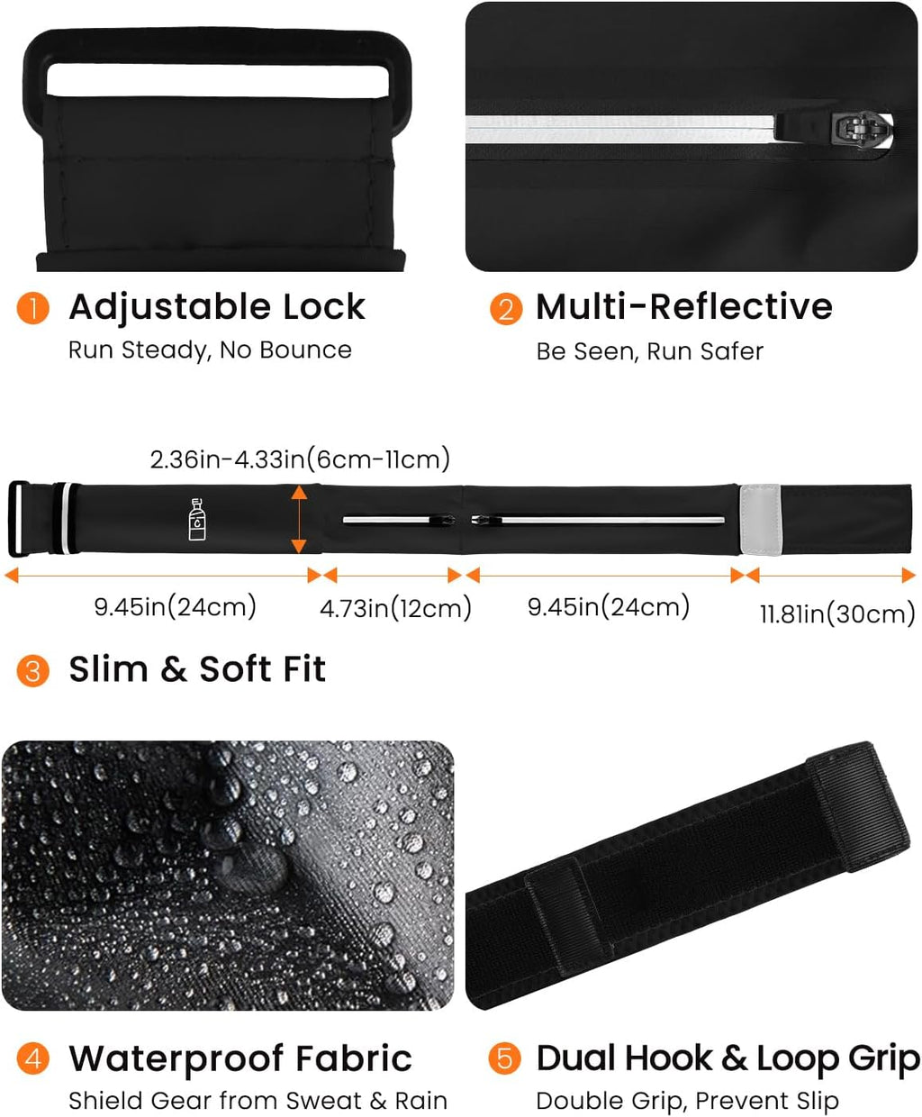 Running Belt for Women and Men, Adjustable Fanny Packs No Bounce Phone Holder for Running with Water Bottle &