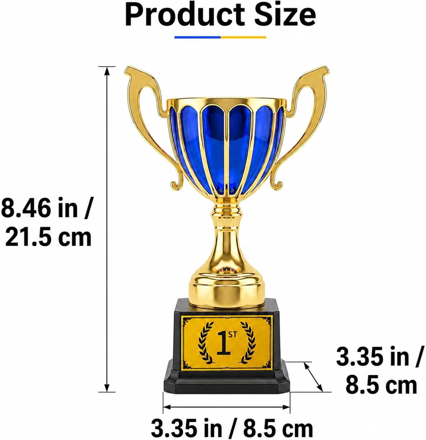 1st Place Trophy Award, Plastic Trophy Cup with Gold Finish, Fixed 1st Sticker, Red or Blue Winner Trophy, 8.46 Inch