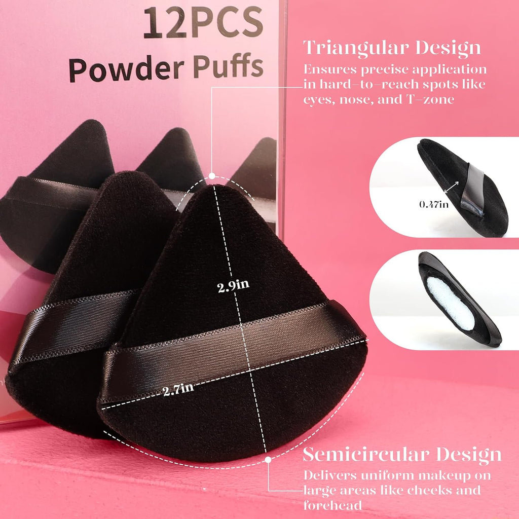 Powder Puff, 12pcs Face Triangle Powder Puffs for Loose & Foundation