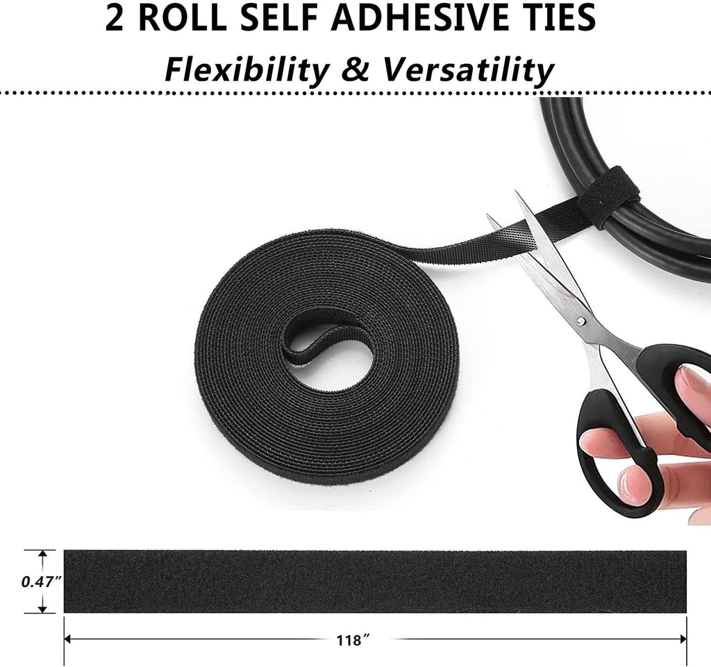 Cord Management Organizer Kit 4 Cable Sleeve split with 41Self Adhesive Cable Clips Holder, 10pcs and 2 Roll Self