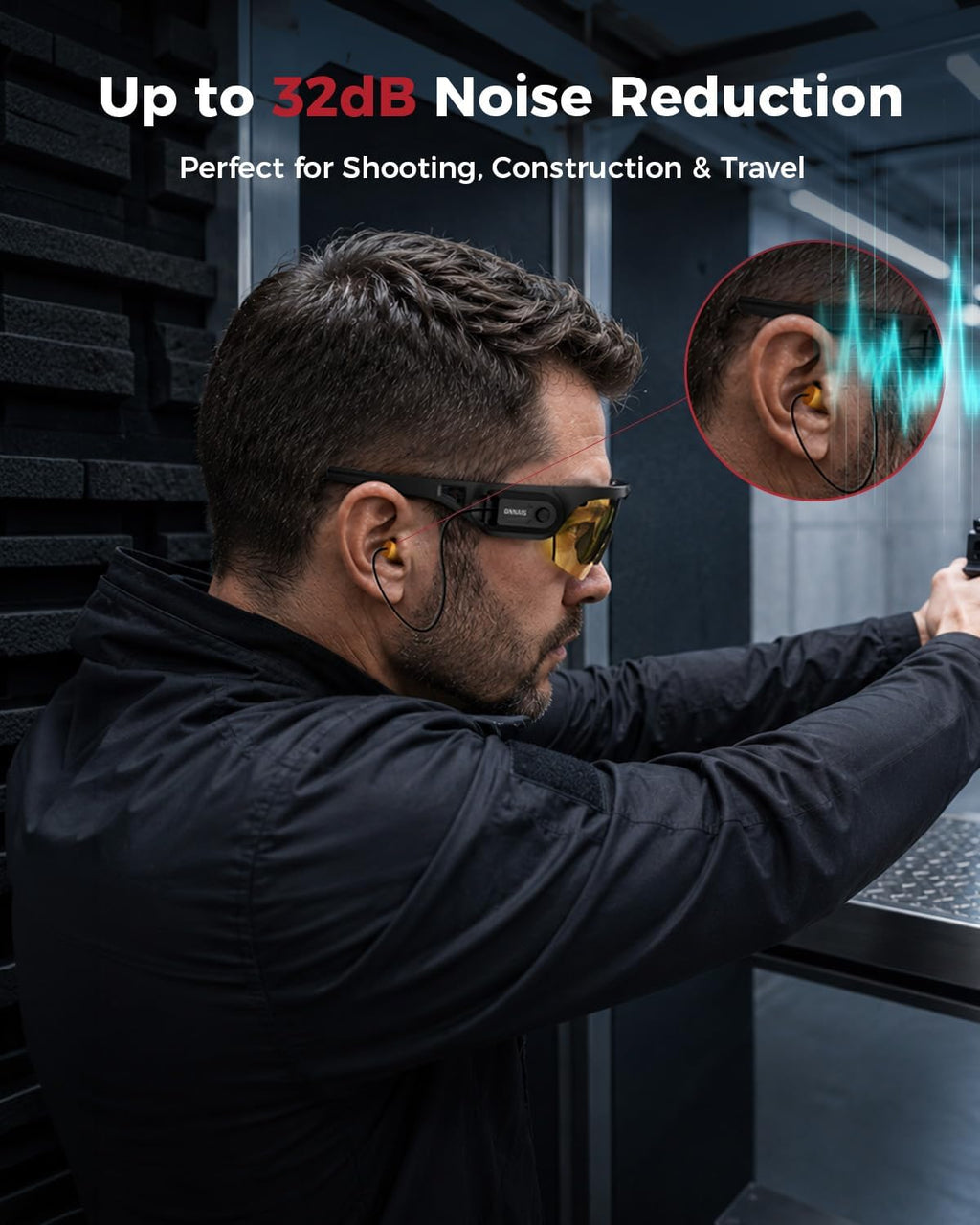 Safety Glasses ANSI Z87.1+ with Earplugs NRR 32dB | Range Protective Eyewear with Ear Protection, Anti-Fog Eye