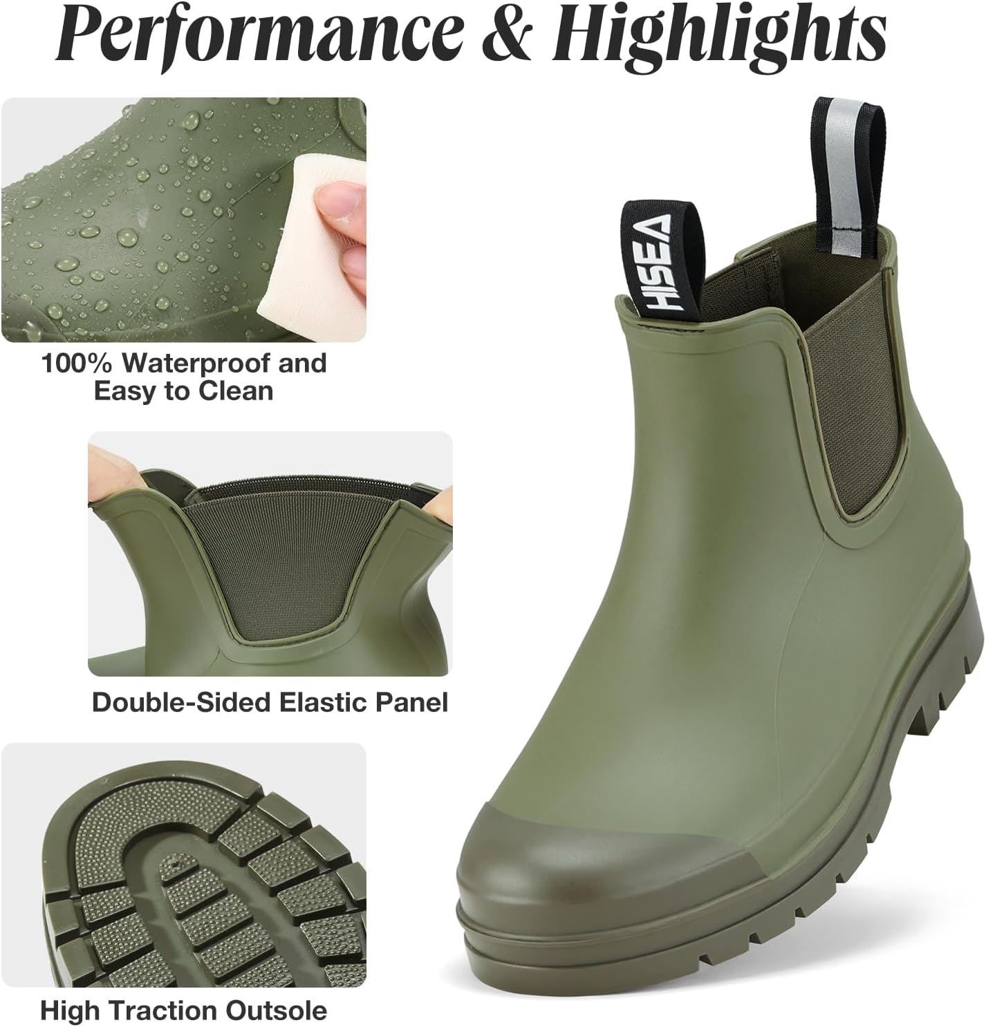 Women's Short Rain Boots Waterproof Chelsea Boots Fashion Ankle Rubber Garden Shoes Non-Slip Matte PVC Rainboots