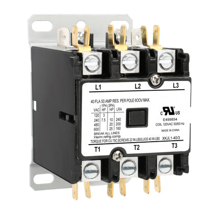 120V AC 40A 3-Pole HVAC Contactor, XKJL1-40/3 UL Recognized