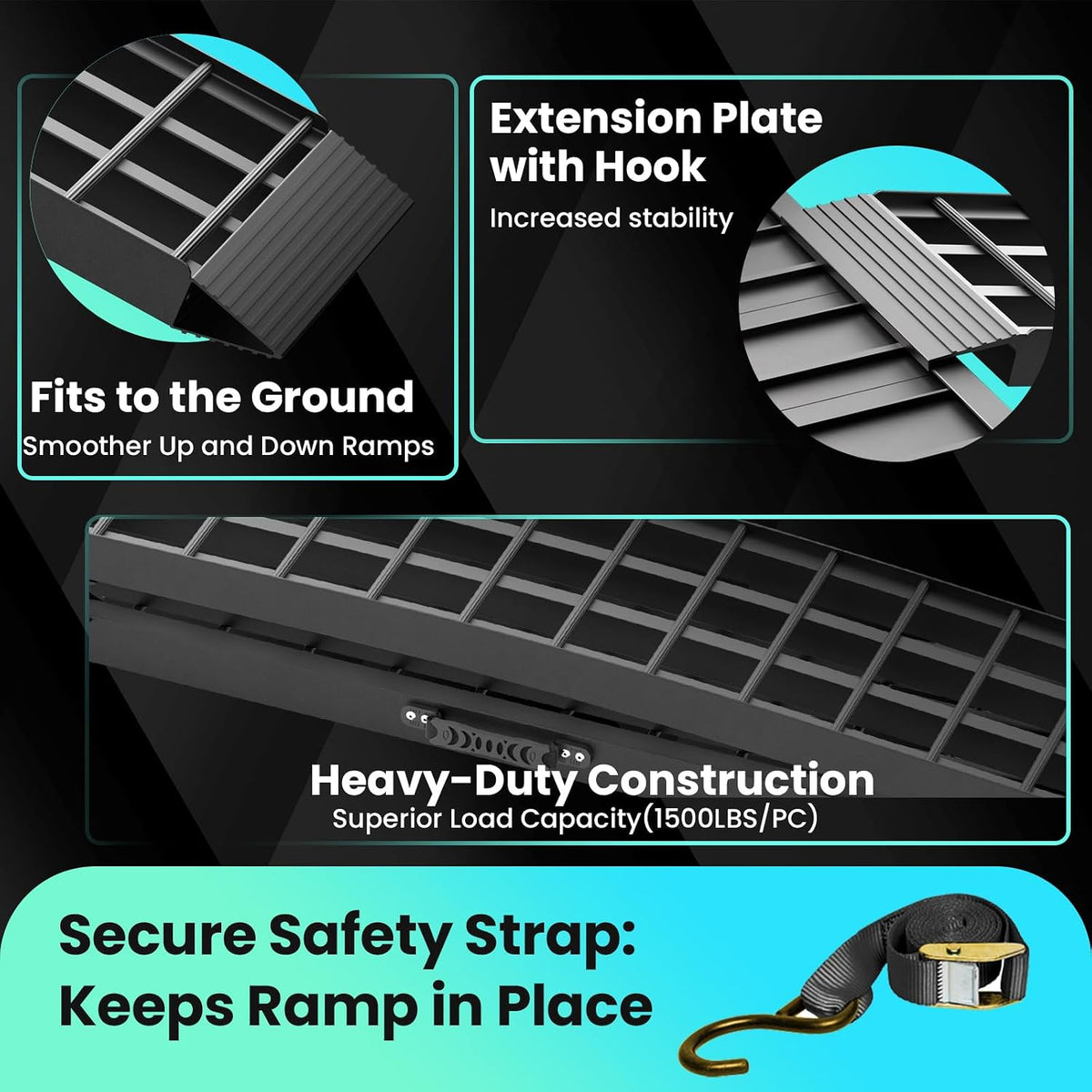 7.5 FT Heavy Duty Aluminum Folding Loading Ramp for Pickup Trucks, 3000 lbs Capacity Truck Loading Ramps for