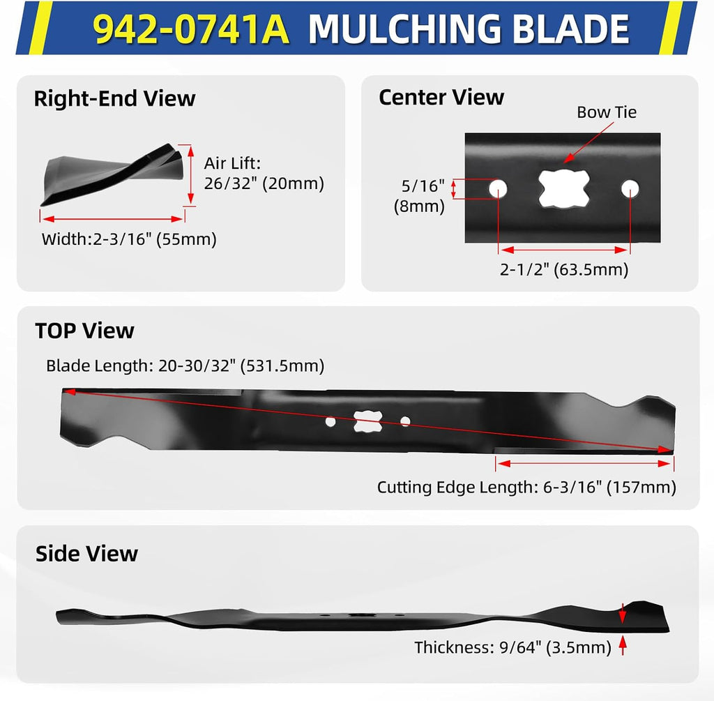 GICOOL 942-0741A 21 Inch Mower Mulching Blades for Troy Bilt MTD, 2 Pack