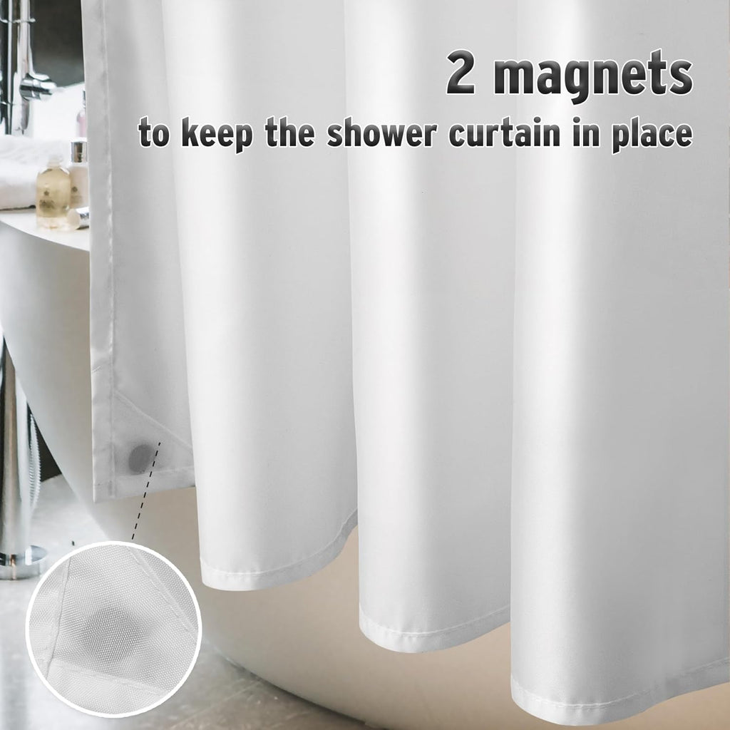Waterproof Fabric Shower Curtain Liner Washable, Cloth Shower Liner with Magnets, White Shower Liner Soft Fabric