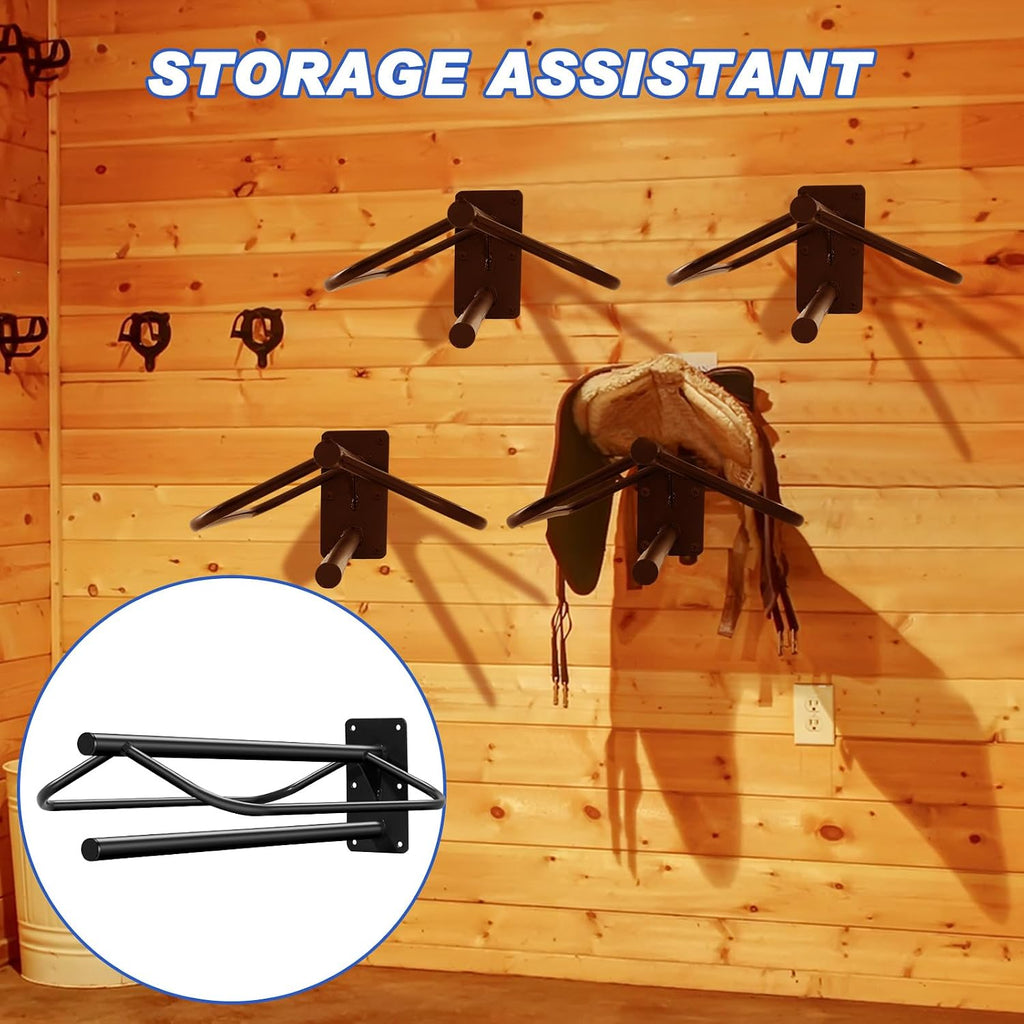 4 Pcs Saddle Rack Wall Mount Saddle Stand with Pad Bar Black Saddle Rack Stand Horse Tack Storage for English Western