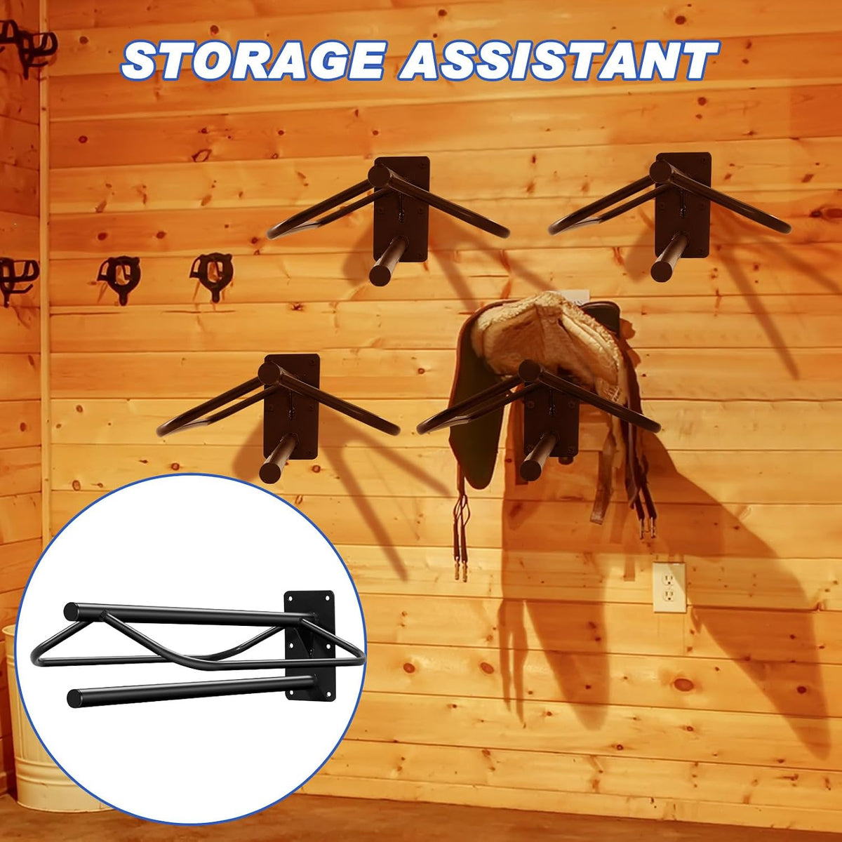 4 Pcs Saddle Rack Wall Mount Saddle Stand with Pad Bar Black Saddle Rack Stand Horse Tack Storage for English Western
