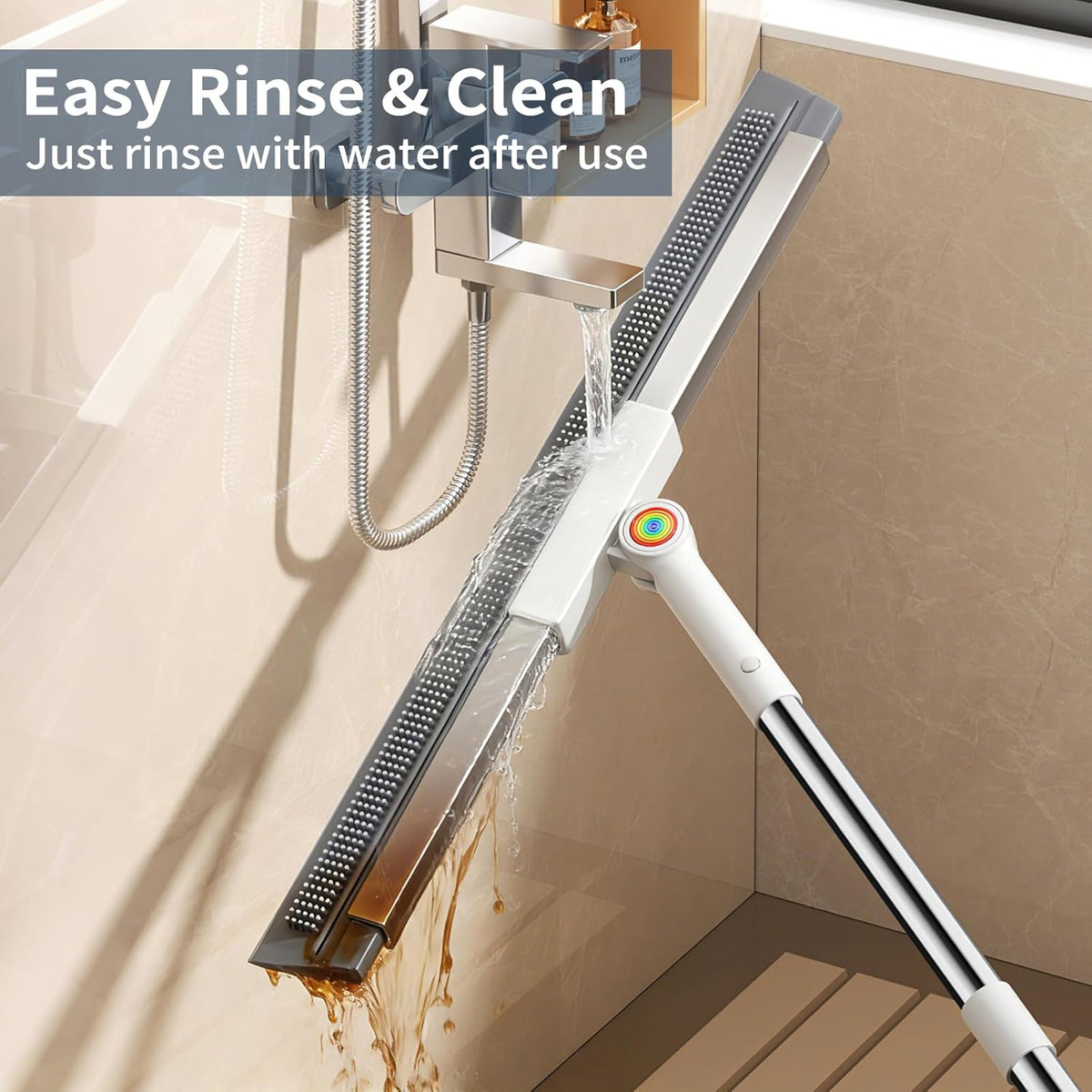 Floor Squeegee for Concrete Floor, Squeegee for Floor with 180° Rotating Head & 63" Long Handle, Garage Squeegee