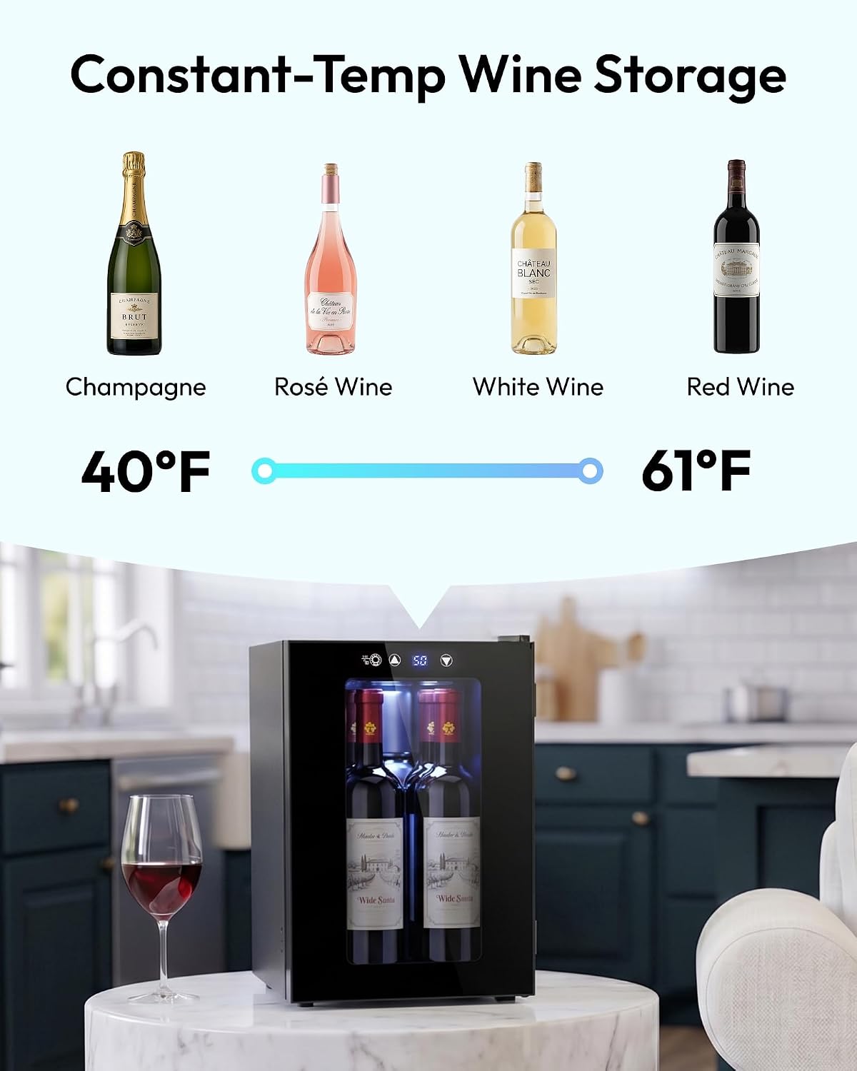 18L Wine Fridge Mini Fridge, Freestanding Counter-top Wine Cooler