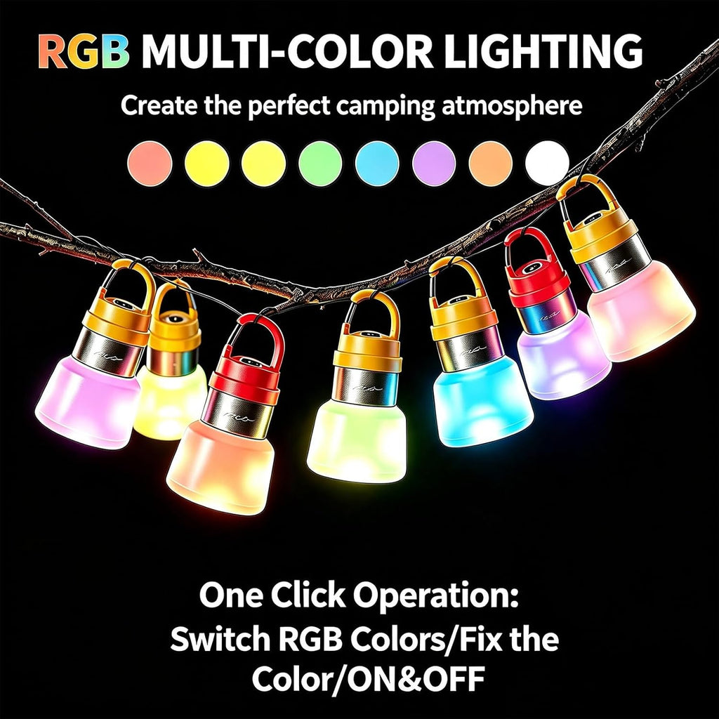 Portable LED Camping Light Detachable Light Head DIY Water Bottle Lamp, Rechargeable Lantern Hanging Tent Light, RGB
