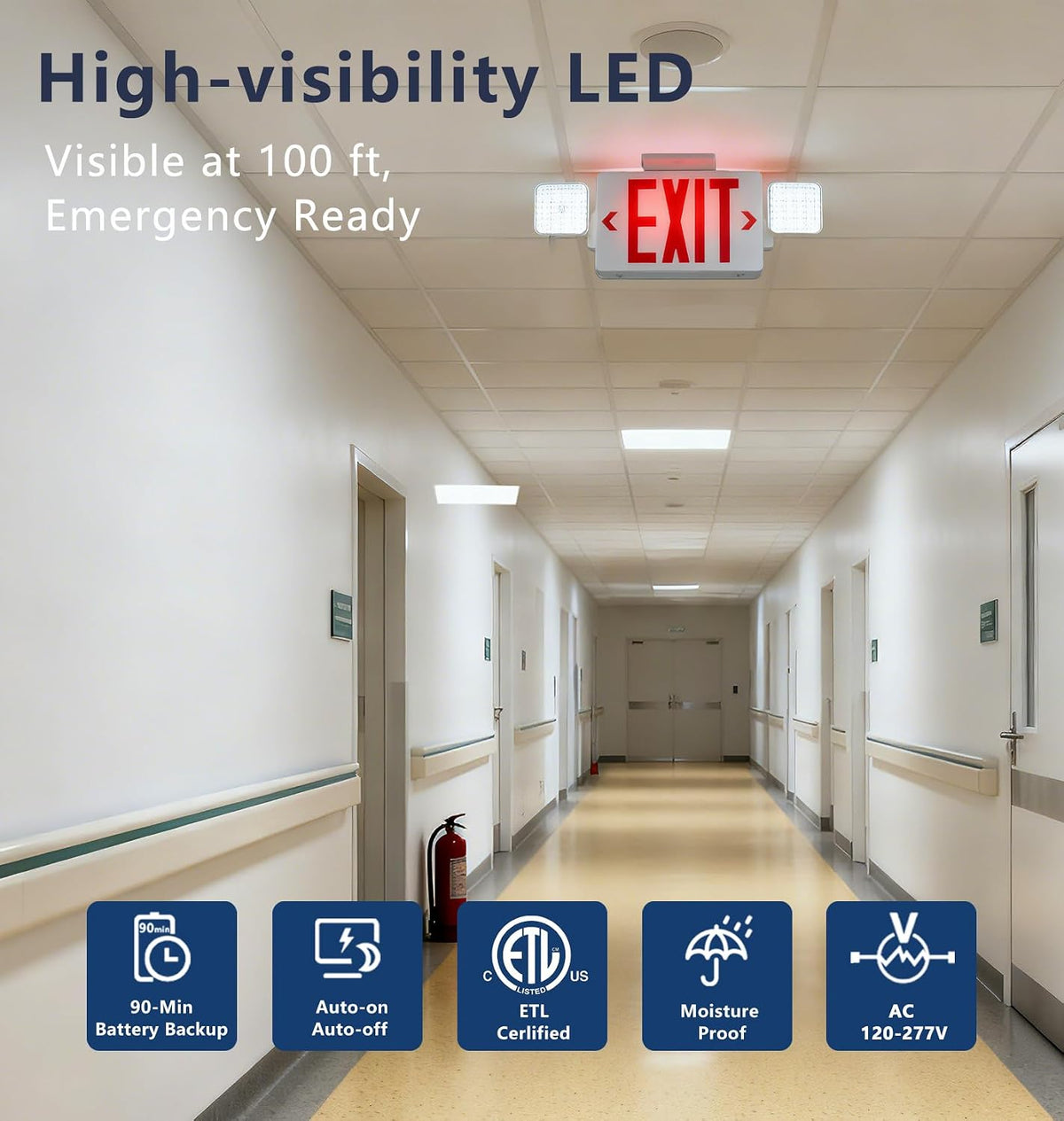 2 Pack LED Exit Sign with Emergency Lights,UL 924,Battery Backup