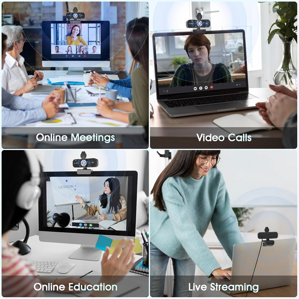 1080P Full HD Webcam with Noise-Canceling Mic, Auto Light Correction, Privacy Cover and Wide Angle Lens, Plug & Play