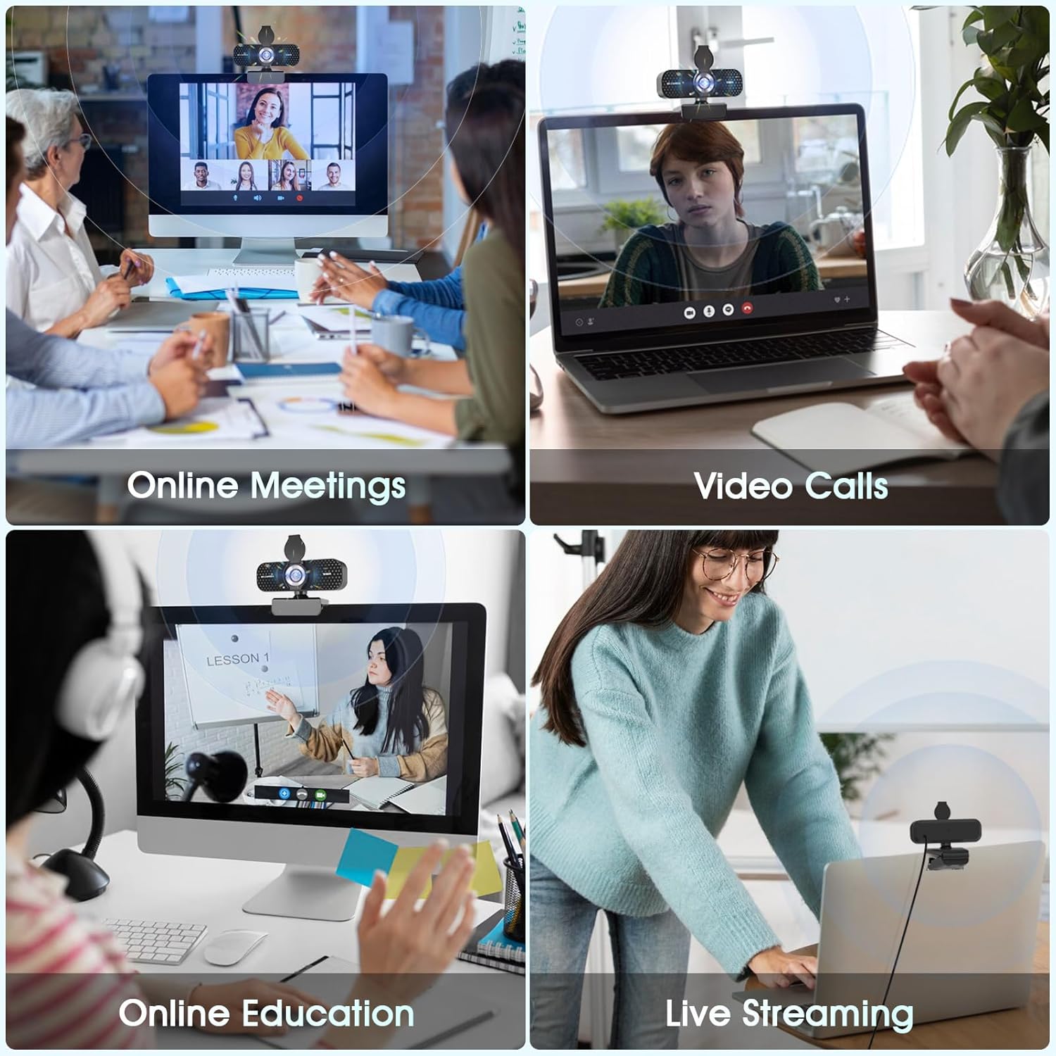 1080P Full HD Webcam with Noise-Canceling Mic, Auto Light Correction, Privacy Cover and Wide Angle Lens, Plug & Play