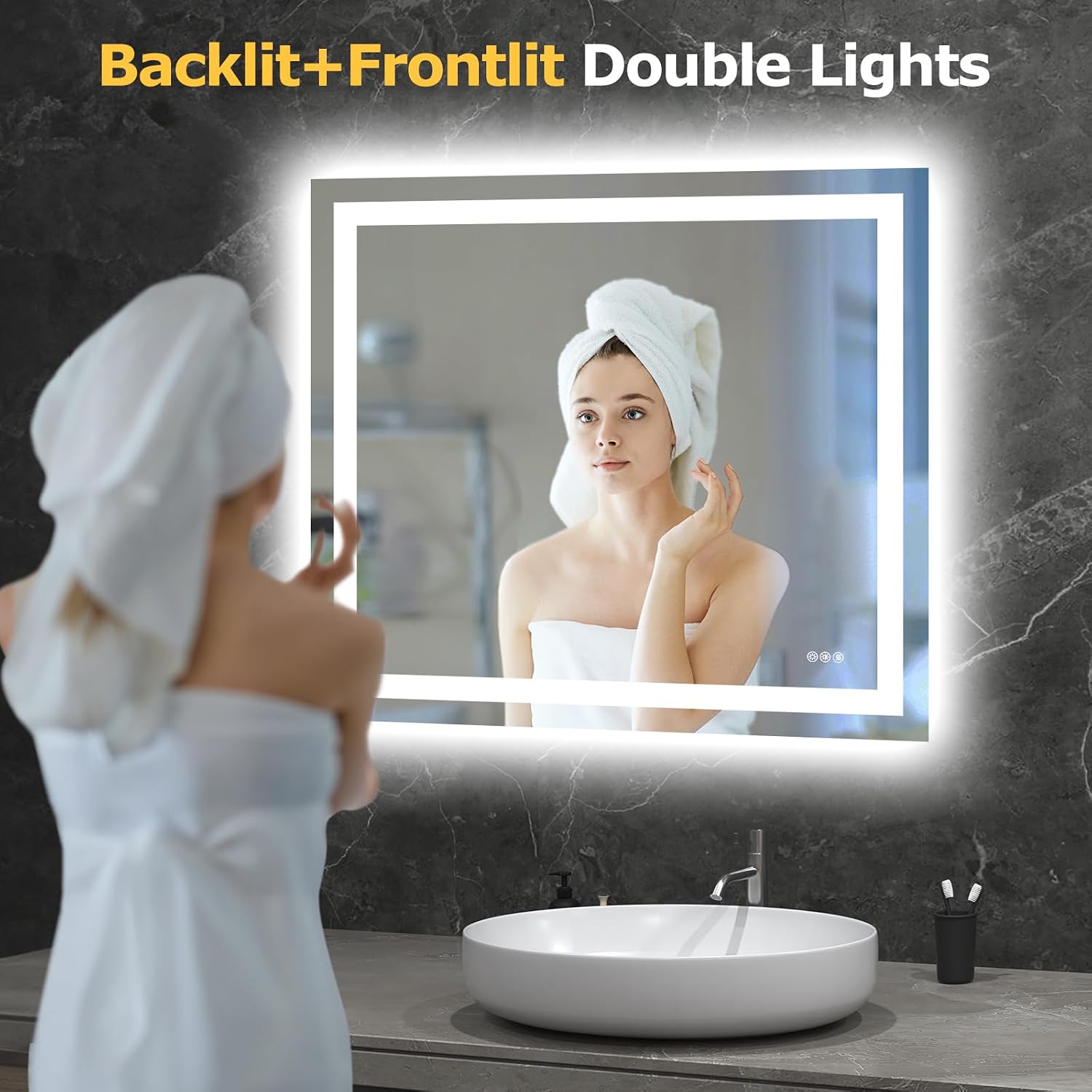 40"X36" LED Bathroom Mirror with Lights, Anti-Fog, Dimmable, Backlit + Front Lit, Smart Bathroom Vanity Mirror