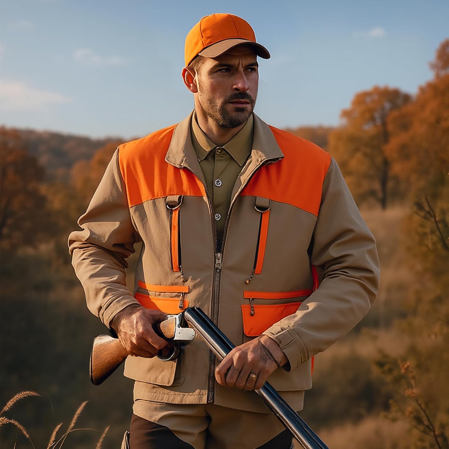 Upland Hunting Vest for Men- Blaze Orange, Pheasant Hunting Vest with Game Pouch, Bird Hunting Vest for Quail