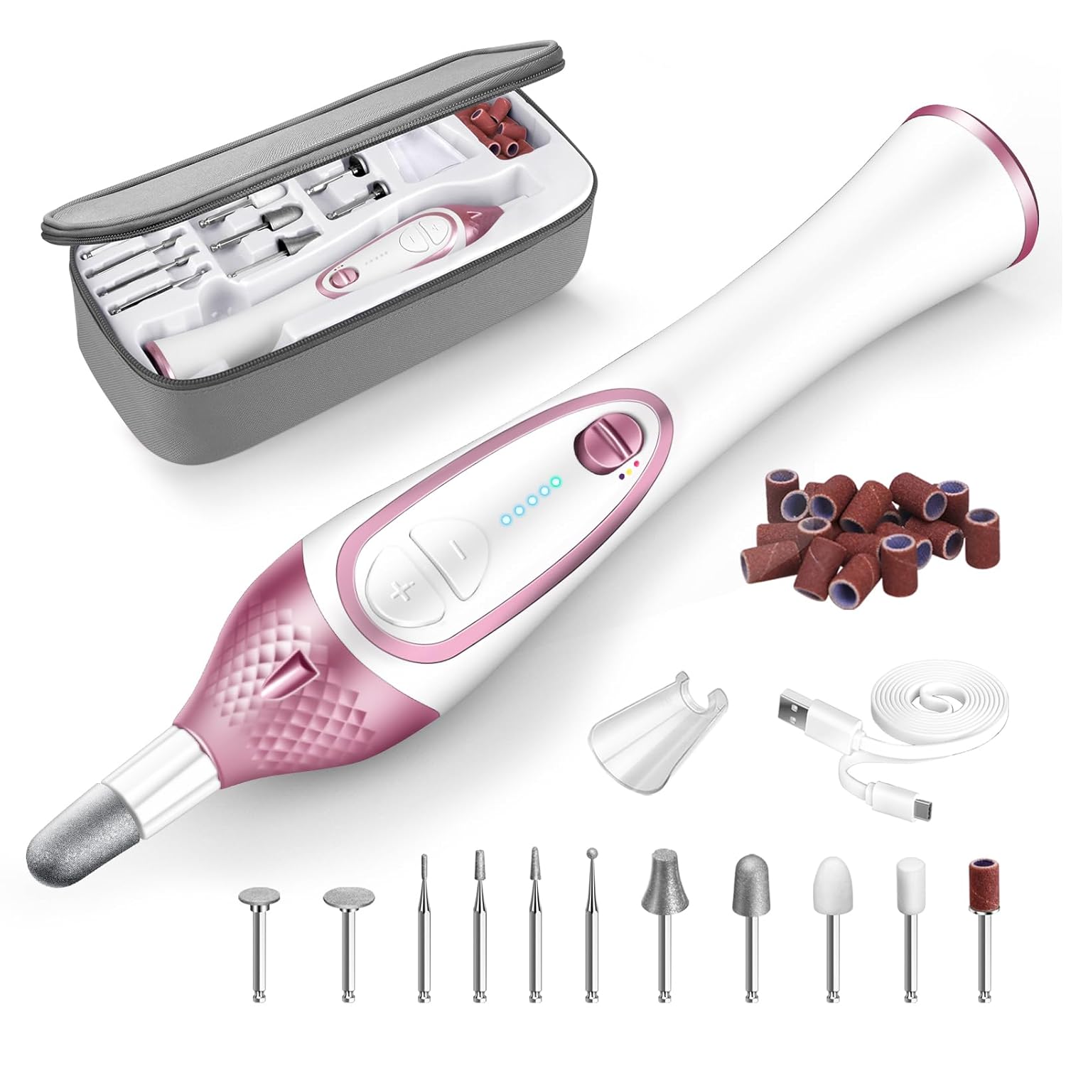 36-Piece Professional Manicure Pedicure Kit-Cordless Electric Nail File Kit,20000RPM, 11Pcs Bits,4 Speed,Rechargeable