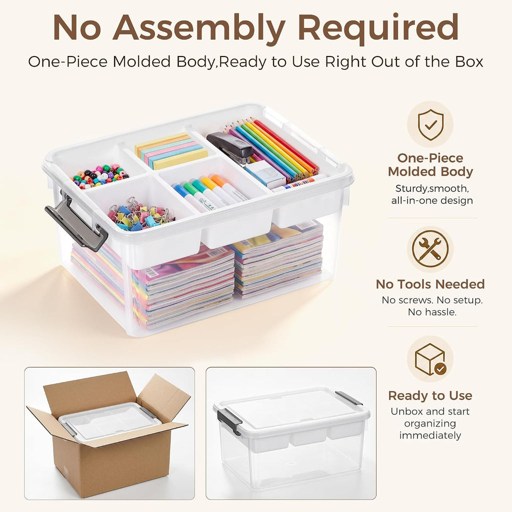17 QT Plastic Storage Box with Removable Tray Craft Organizers and Storage Clear Storage Container for Organizing