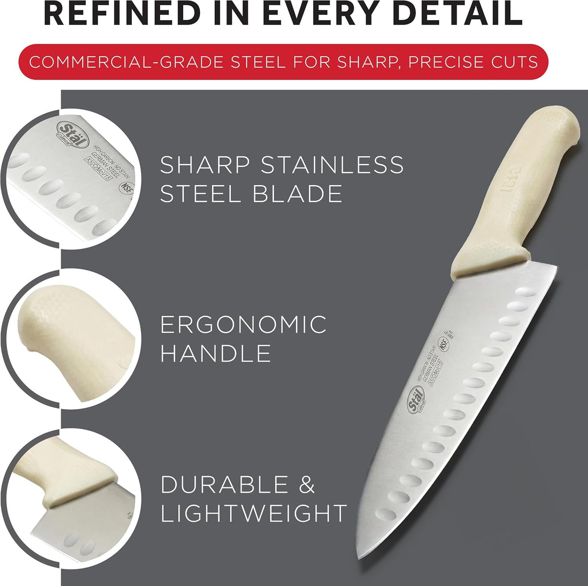 8" White Hollow Ground Chef's Knife