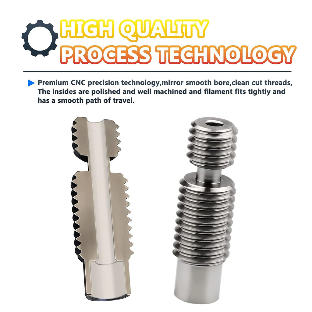 2-Pack 3D Printer Super Smooth Titanium Alloy All Metal Thermal Barrel Feeding Tube V6 Heatbreak Throat Compatible