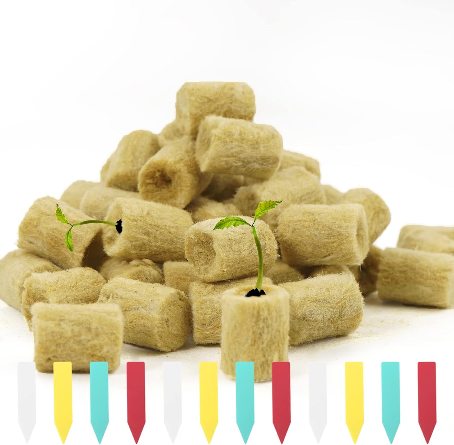 50 Pcs Round Rockwool Starter Plugs, 0.7 x 1 Inch Rockwool Grow Plugs Hydroponics Grow Media Seed Starter Kit Indoor