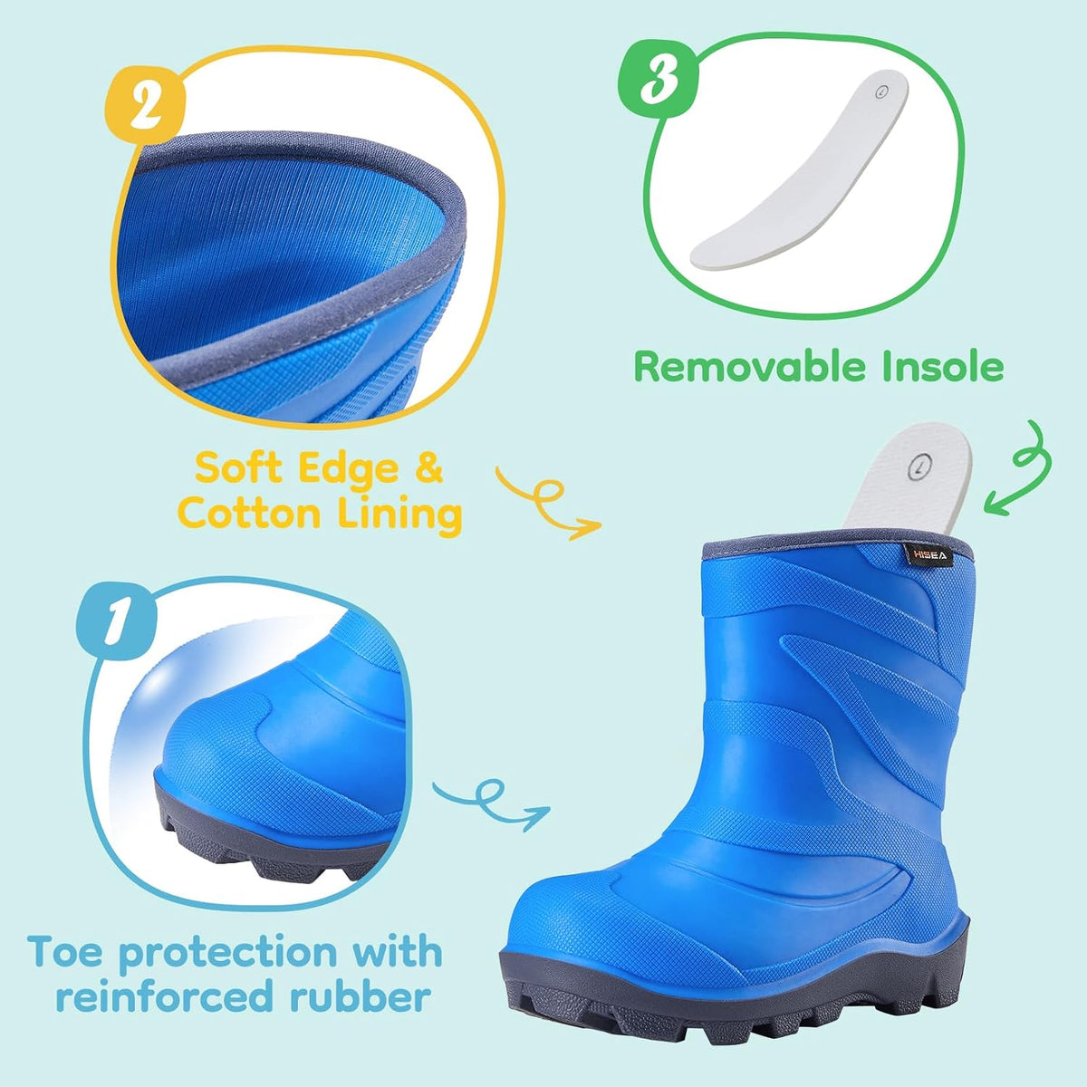 Toddler Rain Boots for Boys and Girls, Waterproof Seamless Lightweight Rubber Boots - Kids Rain Boots for Water Beach