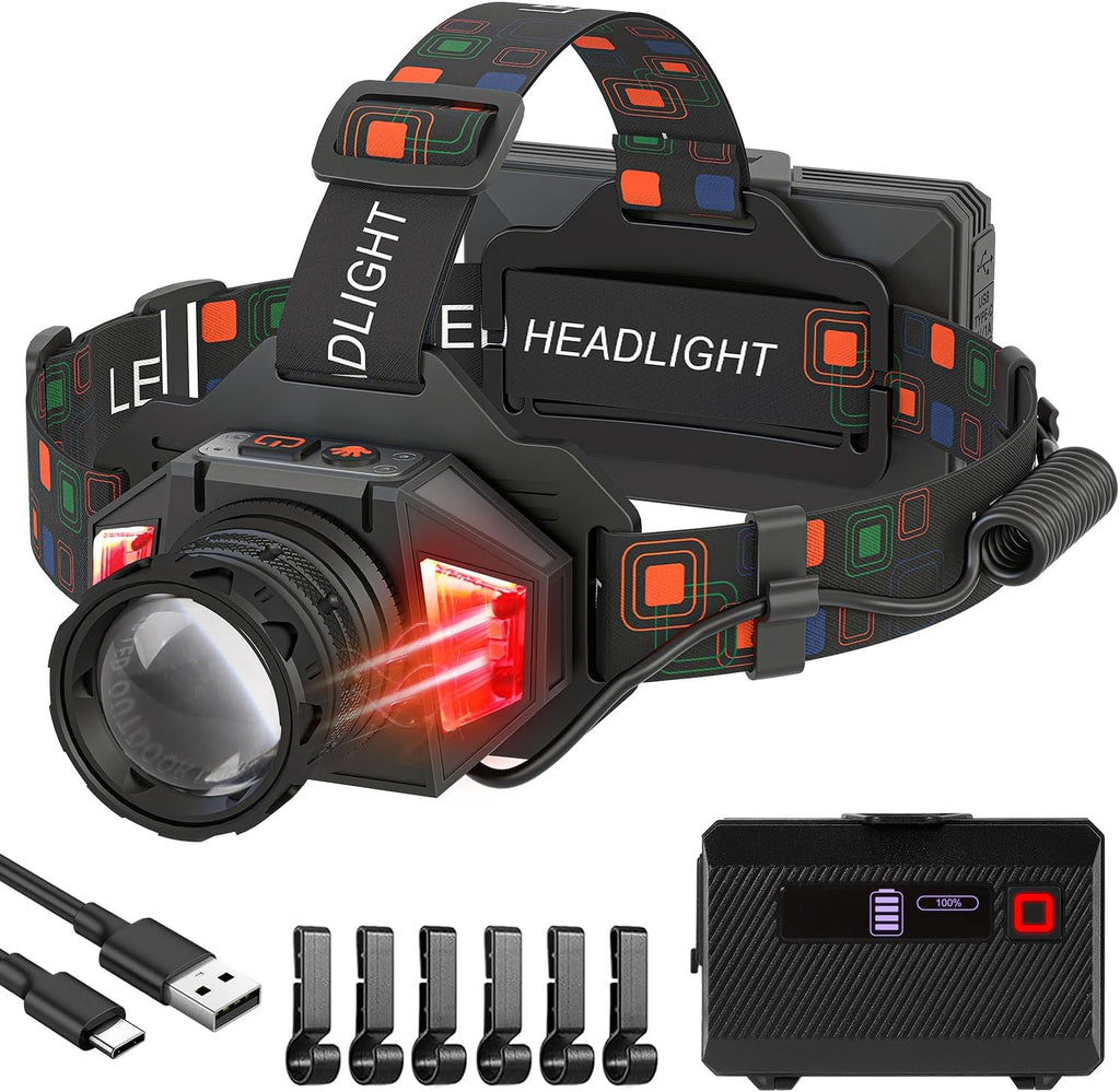 LED Headlamp Rechargeable, 3000 Lumens Head Lamp Battery Power | 9 Modes | 72H Long Battery Life | Motion Sensor |