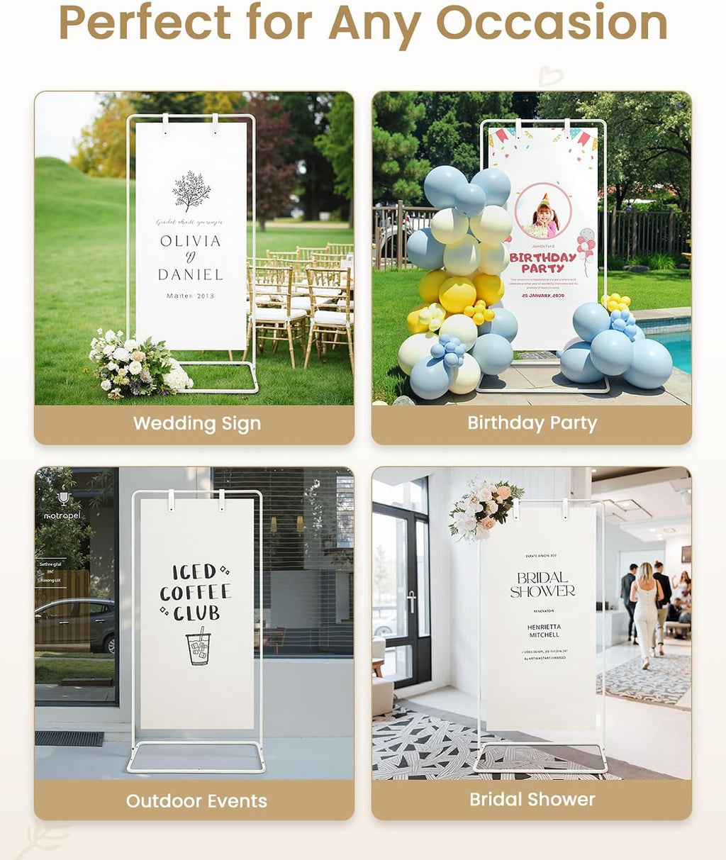 Wedding Welcome Sign Stand, White Sign Holder, Includes Design Bundle | Easel Stand for Sign Poster With Ground